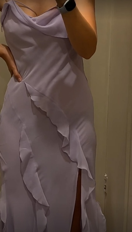 Charming Mermaid Spaghetti Straps Lilac Chiffon Ruffles Slit Long Prom Dress,Evening Dress GG1737