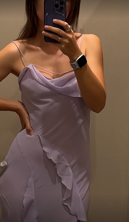 Charming Mermaid Spaghetti Straps Lilac Chiffon Ruffles Slit Long Prom Dress,Evening Dress GG1737