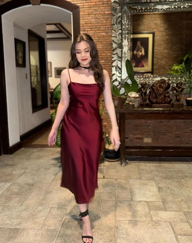 Sexy Sheath Mermaid Spaghetti Straps Burgundy Satin Tea Length Prom Dress,Evening Dress GG1738