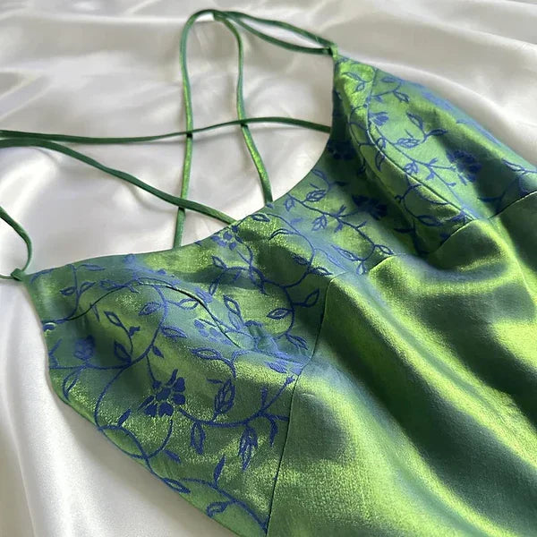 Elegant A Line Spaghetti Straps Green Satin Long  Prom Dress,Evening Dress GG1739