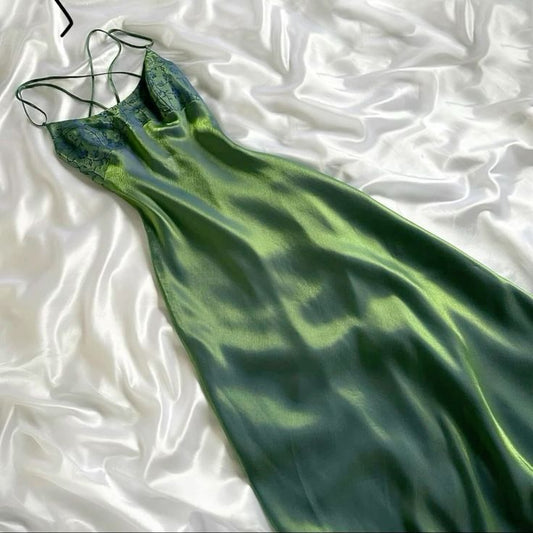 Elegant A Line Spaghetti Straps Green Satin Long  Prom Dress,Evening Dress GG1739
