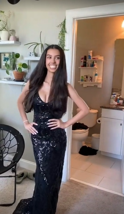 Shiny Mermaid Spaghetti Straps Black Sequin Long Prom Dress,Evening Dress GG1750