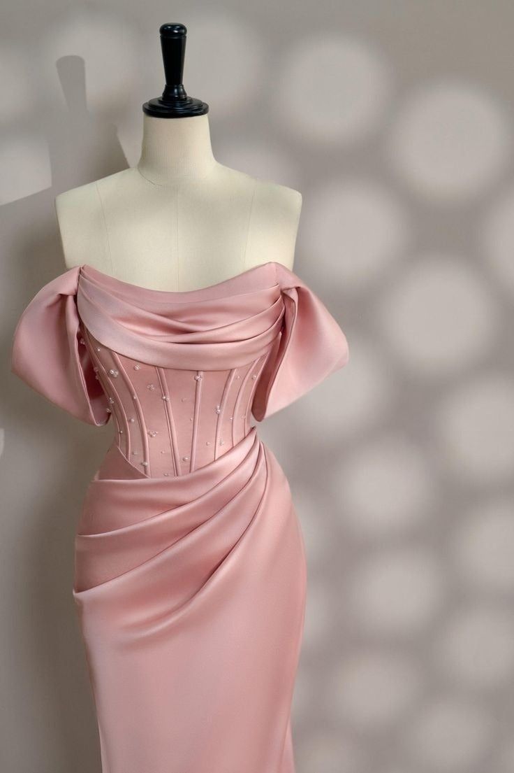 Elegant Mermaid Off The Shoulder Pink Satin Pleated Long Prom Dress,Evening Dress GG1753