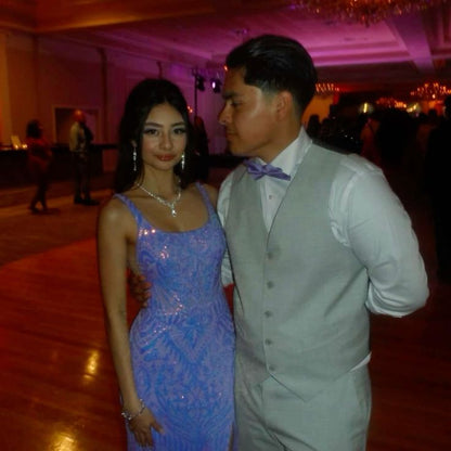 Glamorous Mermaid Square Lilac Sequin Long Prom Dress,Evening Dress GG1760