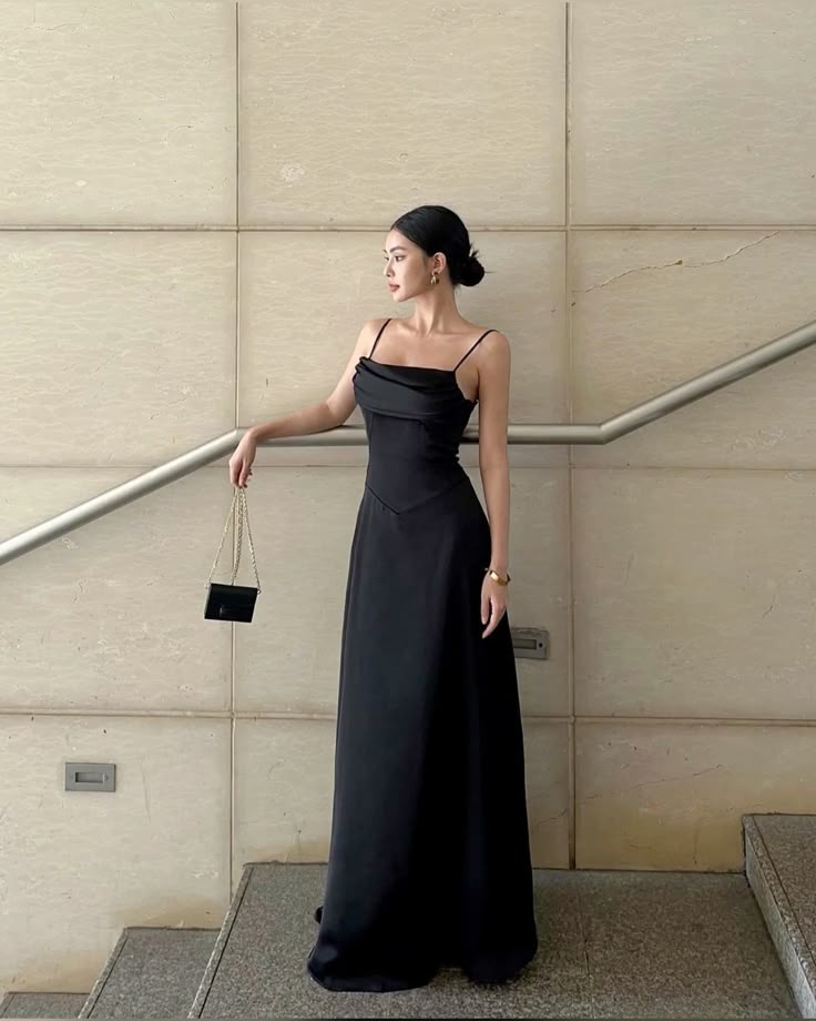 Elegant A Line Spaghetti Straps Black Satin Long Prom Dress,Evening Dress GG1787