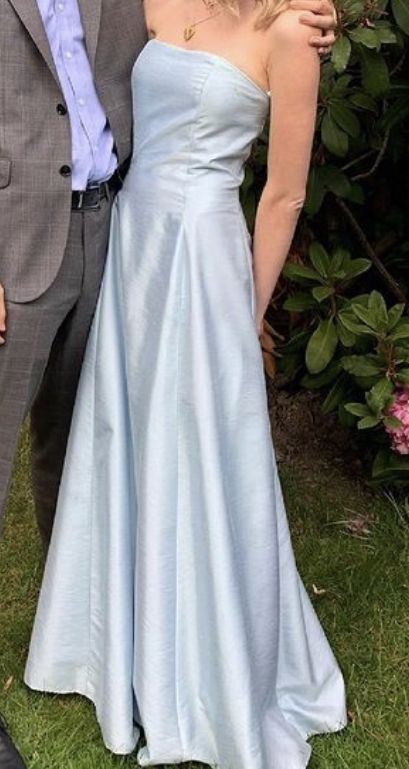 Simple A Line Strapless Pale Blue Satin Long Prom Dress,Evening Dress GG1789