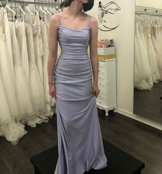 Pretty Mermaid Spaghetti Straps Lavender Satin Long Prom Dress,Evening Dress GG1790