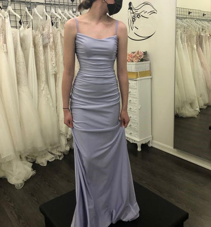 Pretty Mermaid Spaghetti Straps Lavender Satin Long Prom Dress,Evening Dress GG1790