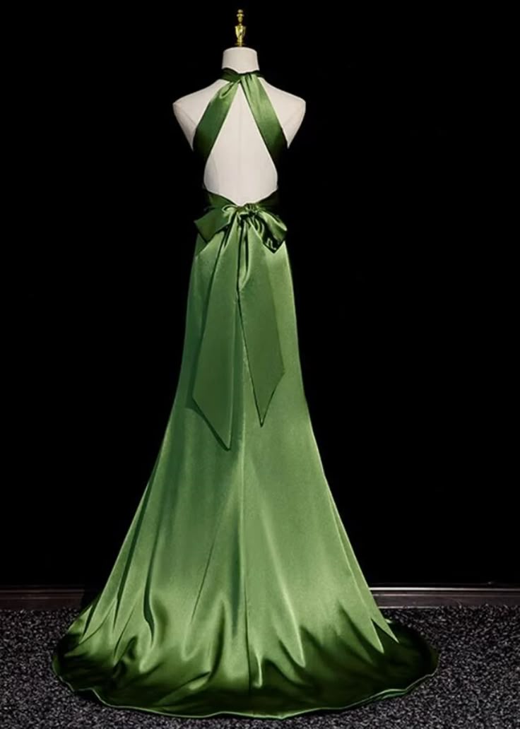Charming A Line Halter Green Satin Long Prom Dress,Evening Dress GG1798