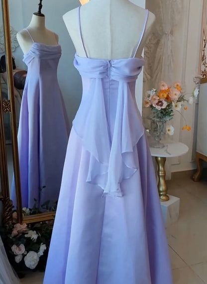 Fairy A Line Spaghetti Straps Lilac Chiffon Long Prom Dress,Evening Dress GG1799