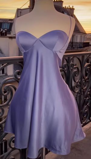 Sexy A Line Spaghetti Straps Lilac Satin Short Prom Dress,Homecoming Dress,Evening Dress GG1800