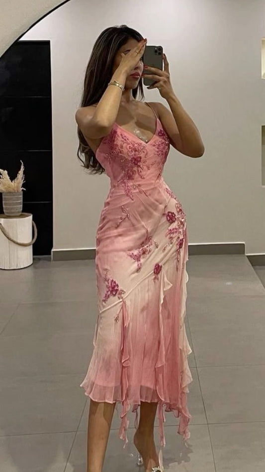 Ombre Mermaid Spaghetti Straps Chiffon Applique Long Prom Dress,Evening Dress GG1803