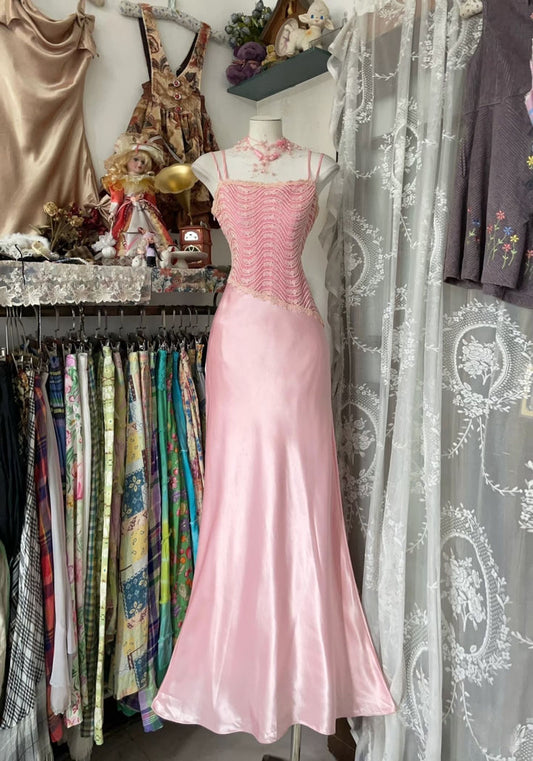 Chic Mermaid Spaghetti Straps Soft Pink Satin Long Prom Dress,Evening Dress GG1806