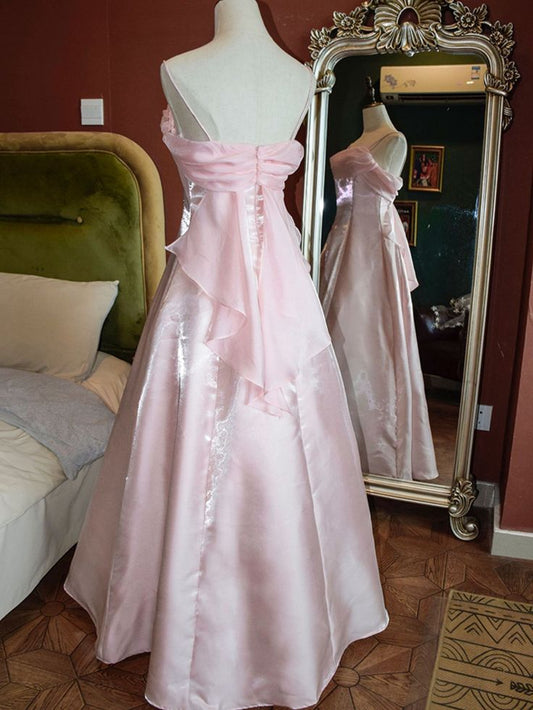 Elegant A Line Spaghetti Straps Pink Satin Long Prom Dress,Evening Dress GG1807