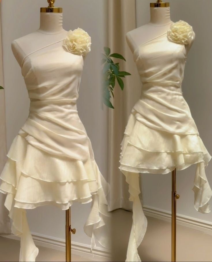 Chic A Line One Shoulder Ivory Chiffon Short Prom Dress,Homecoming Dress,Evening Dress GG1808