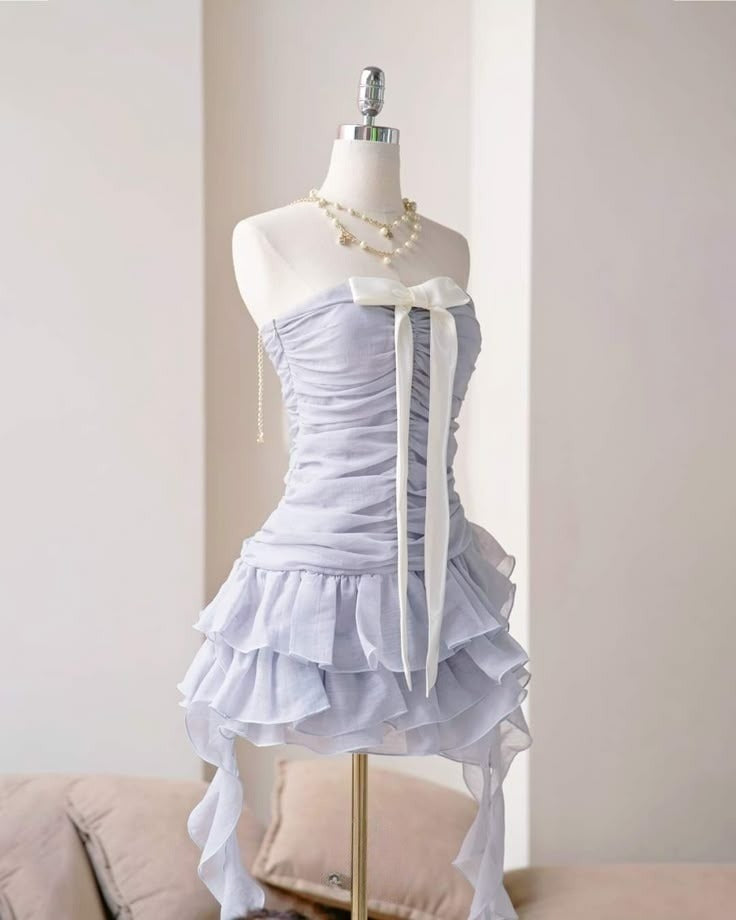 Pretty A Line Strapless Lavender Chiffon Pleated Short Prom Dress,Homecoming Dress,Evening Dress GG1809