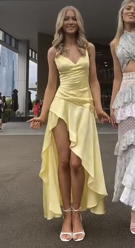 Pretty A Line Spaghetti Straps Pastel Yellow Satin Irregular Hem Long Prom Dress,Evening Dress GG1835