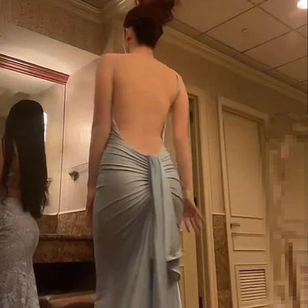 Charming Mermaid Spaghetti Straps Satin Backless Long Prom Dress,Evening Dress GG1839