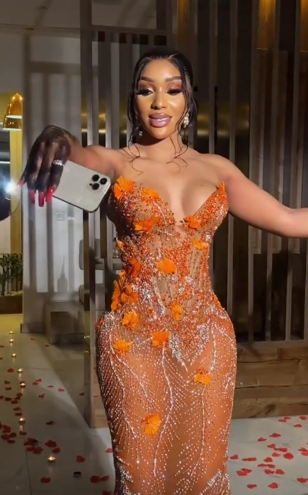 Sexy Mermaid Strapless Orange Sequin Beaded Applique Long Prom Dress,Evening Dress GG1847