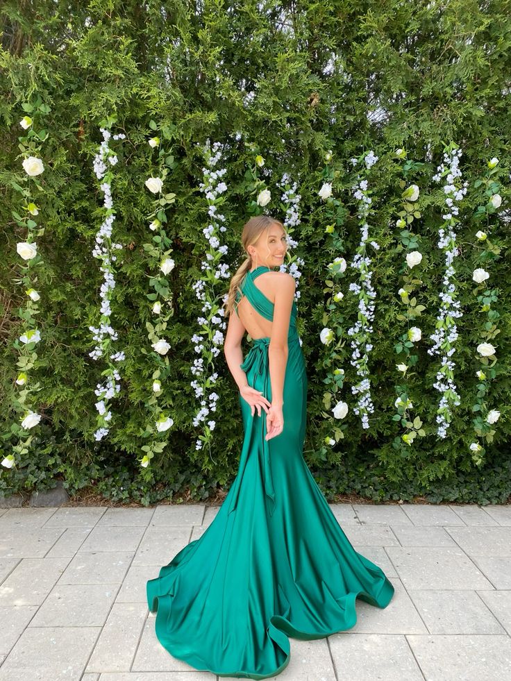 Elegant Mermaid Halter Dark Green Satin Long Prom Dress,Evening Dress GG1851