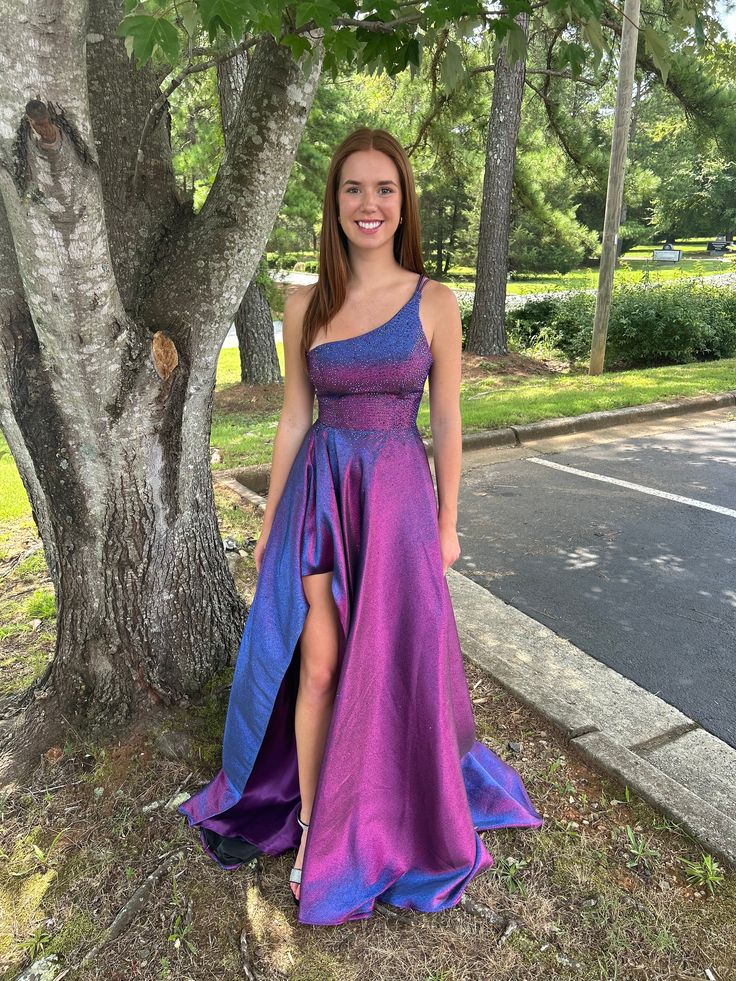 Ombre A Line One Shoulder Satin Beaded Irregular Hem Long Prom Dress,Evening Dress GG1856