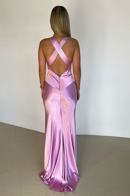 Charming Mermaid V Neck Satin Slit Long Prom Dress,Evening Dress GG1858