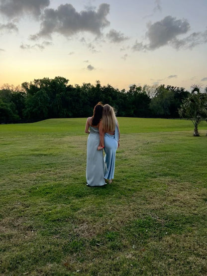 Elegant Mermaid Spaghetti Straps Sky Blue Satin Slit Long Prom Dress,Evening Dress GG1861