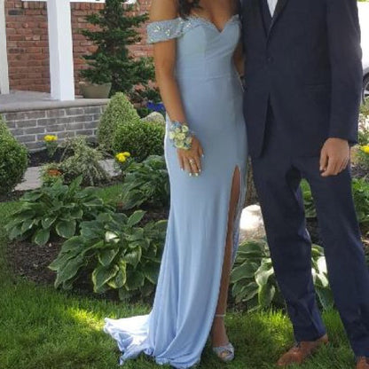 Pretty Mermaid Off The Shoulder Lavender Satin Slit Long Prom Dress,Evening Dress GG1863