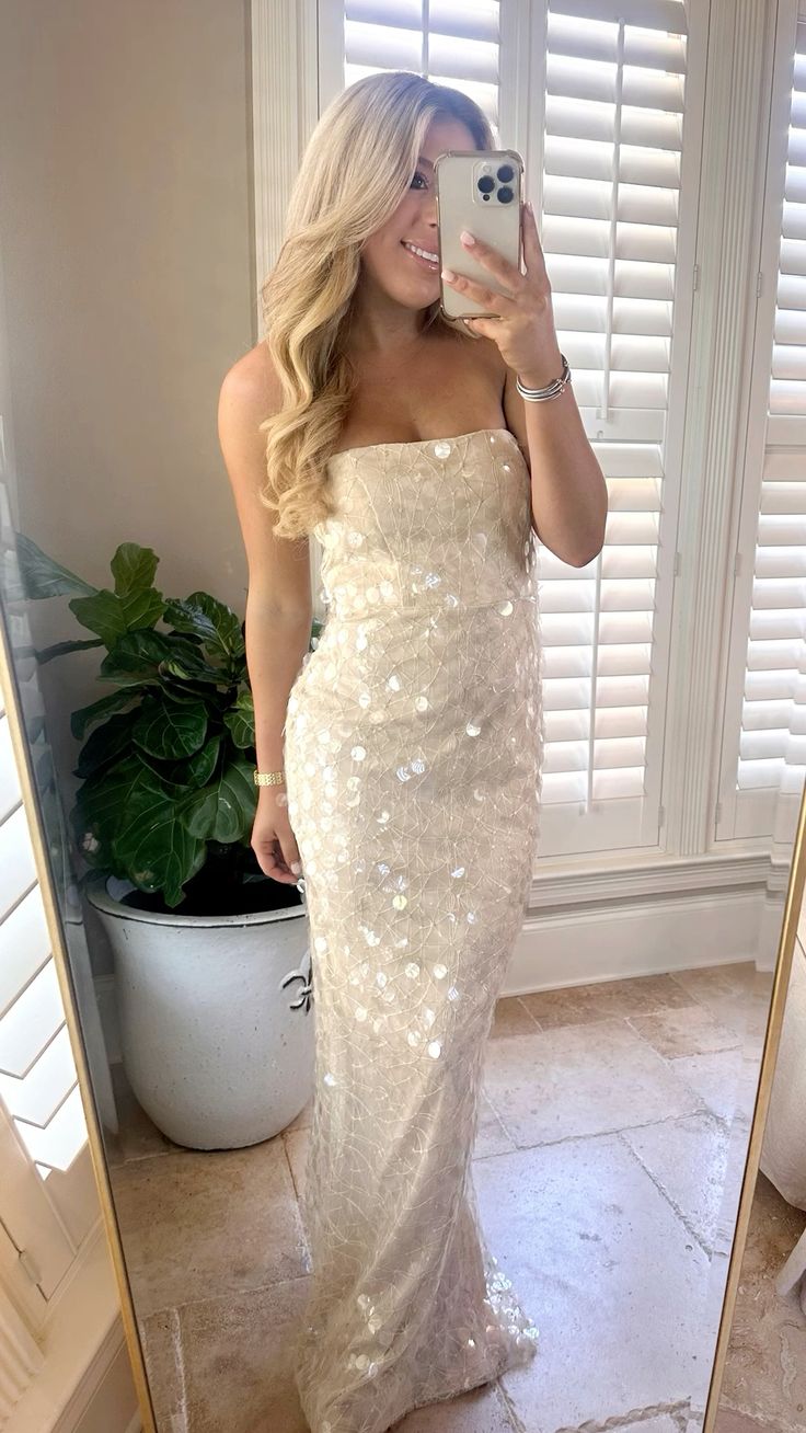 Chic Mermaid Strapless Light Ivory Tulle Sequin Long Prom Dress,Evening Dress GG1866