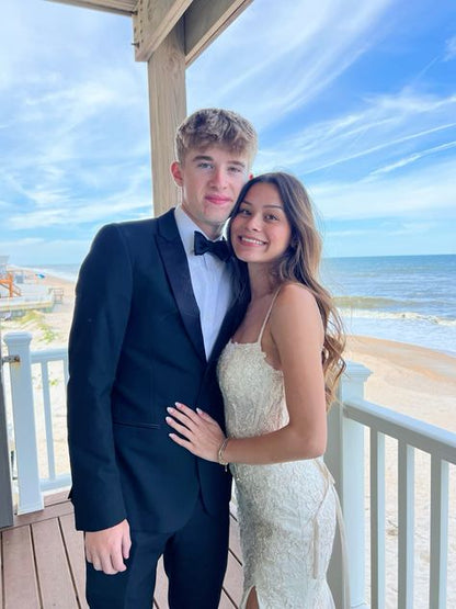 Pretty Mermaid Spaghetti Straps Light Ivory Tulle Applique Slit Long Prom Dress,Evening Dress GG1867