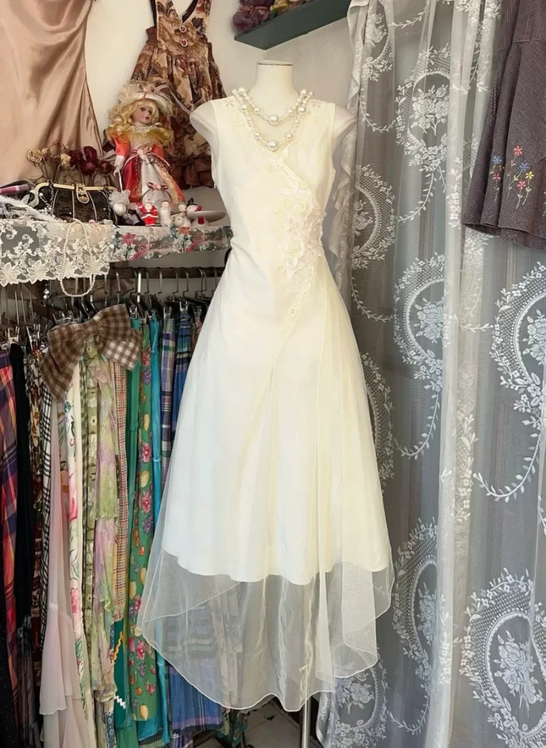 Elegant A Line V Neck Light Ivory Satin Tulle Applique Long Prom Dress,Evening Dress GG1869