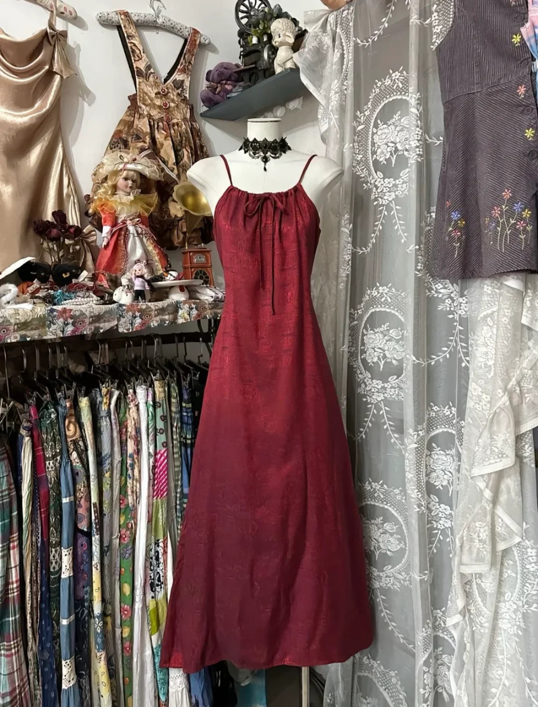 Simple A Line Spaghetti Straps Burgundy Satin Long Prom Dress,Evening Dress GG1875