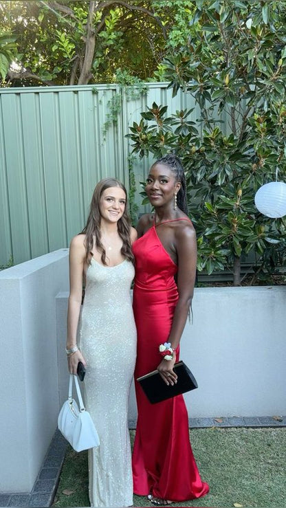 Glitter Mermaid Spaghetti Straps Sequin Backless Long Prom Dress,Evening Dress GG1886