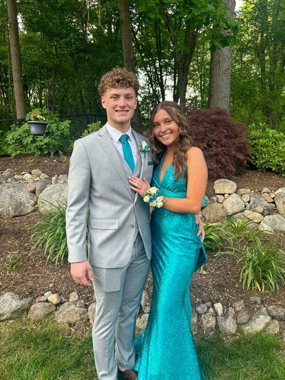 Elegant Mermaid Halter Turquoise Satin Long Prom Dress,Evening Dress GG1889