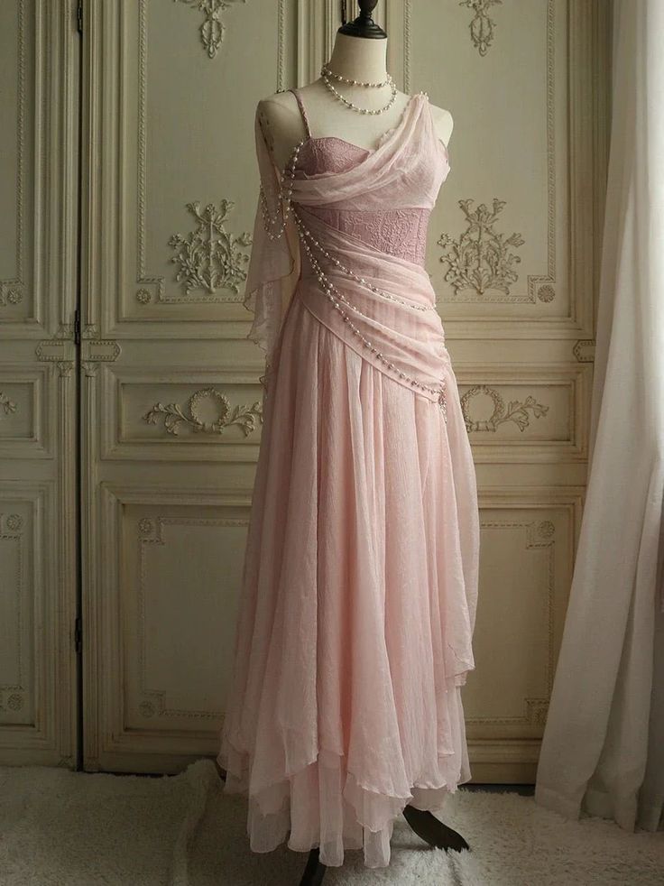 Sweet A Line Spaghetti Straps Pink Chiffon Beading Long Prom Dress,Evening Dress GG1893