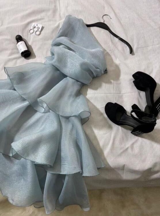 Fairy A Line One Shoulder Chiffon Tiered Short Prom Dress,Homecoming Dress,Evening Dress GG1895