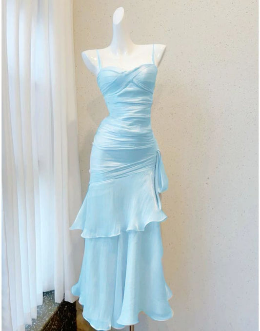 Charming Mermaid Spaghetti Straps Chiffon Pleated Long Prom Dress,Evening Dress GG1898