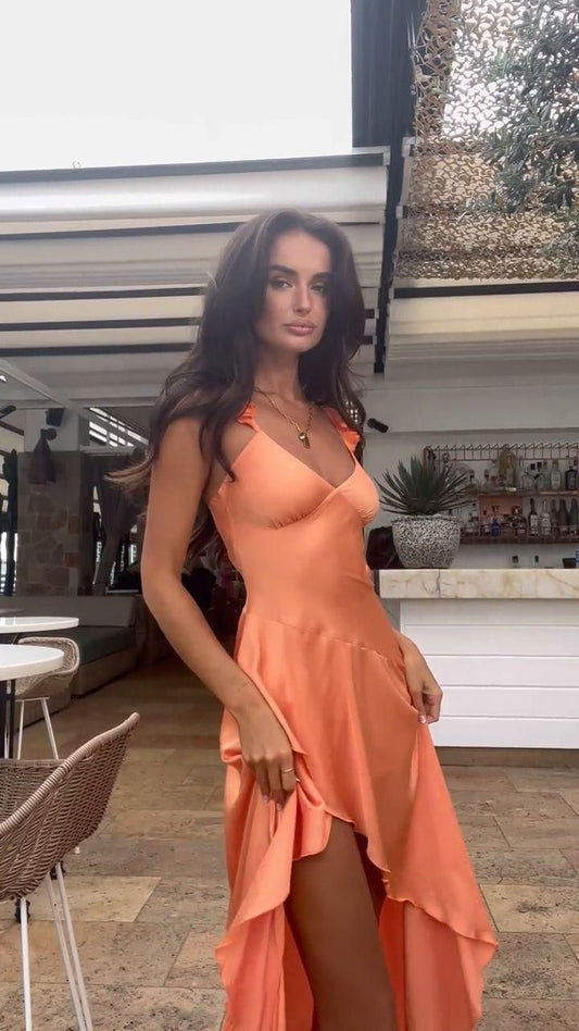 Sexy Mermaid Sweetheart Orange Satin Irregular Hem Long Prom Dress,Evening Dress GG1907