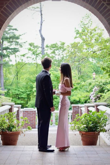 Elegant Mermaid Off The Shoulder Pink Satin Long Prom Dress,Evening Dress GG1909