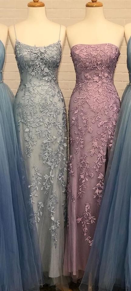 Pretty A Line Spaghetti Straps Tulle Applique Long Prom Dress,Evening Dress GG1915