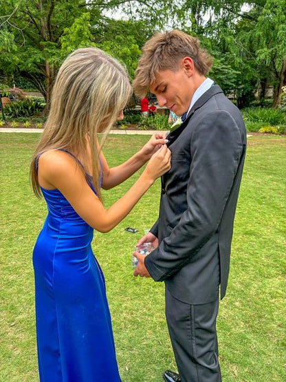 Simple A Line Spaghetti Straps Royal Blue Satin Long Prom Dress,Evening Dress GG1927