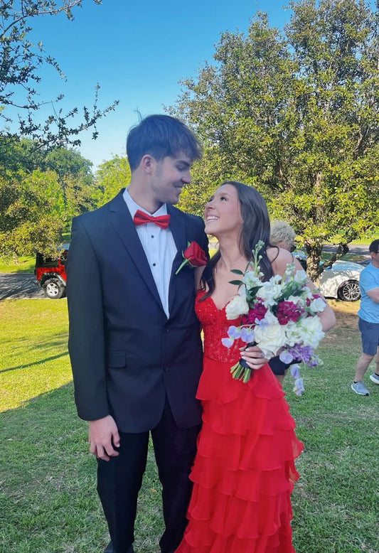 Obsessed A Line Sweetheart Red Chiffon Applique Long Prom Dress,Evening Dress GG1934