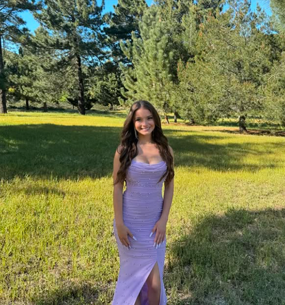 Pretty Mermaid Spaghetti Straps Lilac Chiffon Pleated Beaded Long Prom Dress,Evening Dress GG1938