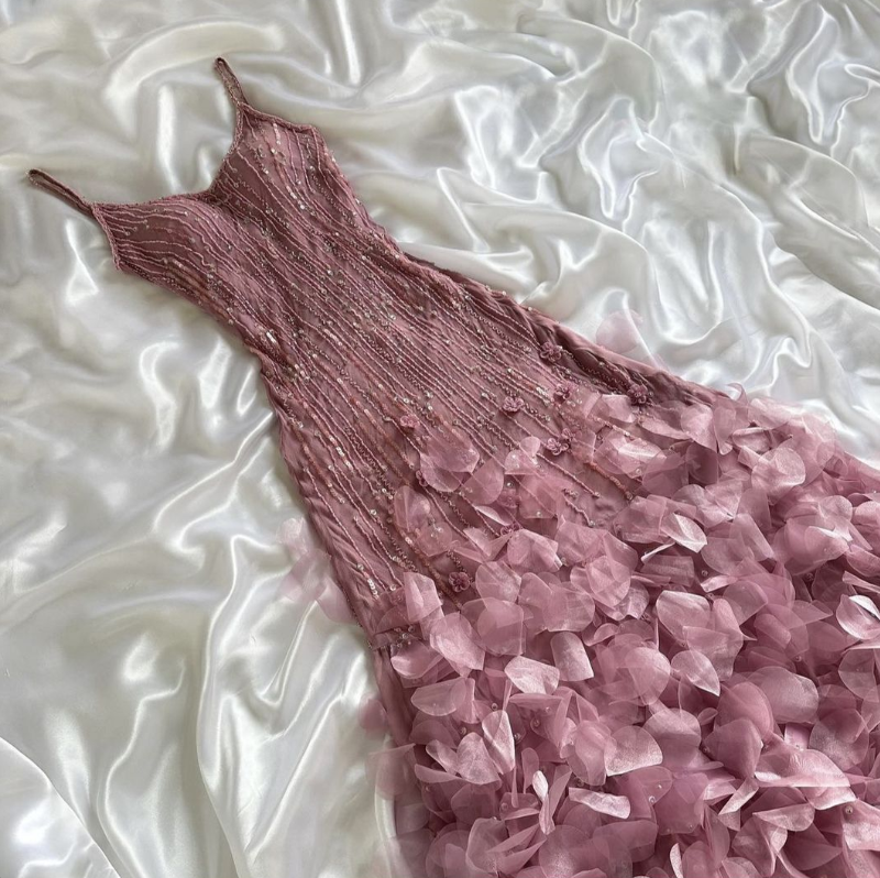 Charming A Line Spaghetti Straps Chiffon Beaded Applique Long Prom Dress,Evening Dress GG1950