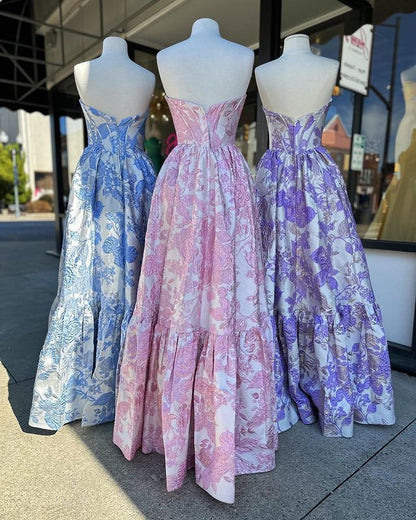 Obsessed A Line Sweetheart Satin Embroidered Flower Long Prom Dress,Evening Dress GG1952