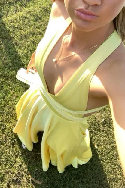 Sexy A Line Halter V Neck Satin Slit Long Prom Dress,Evening Dress GG1956