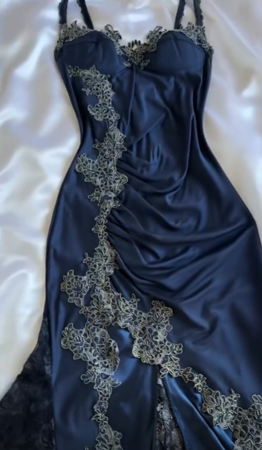 New Mermaid Spaghetti Straps Navy Satin Applique Lace Long Prom Dress,Evening Dress GG1963