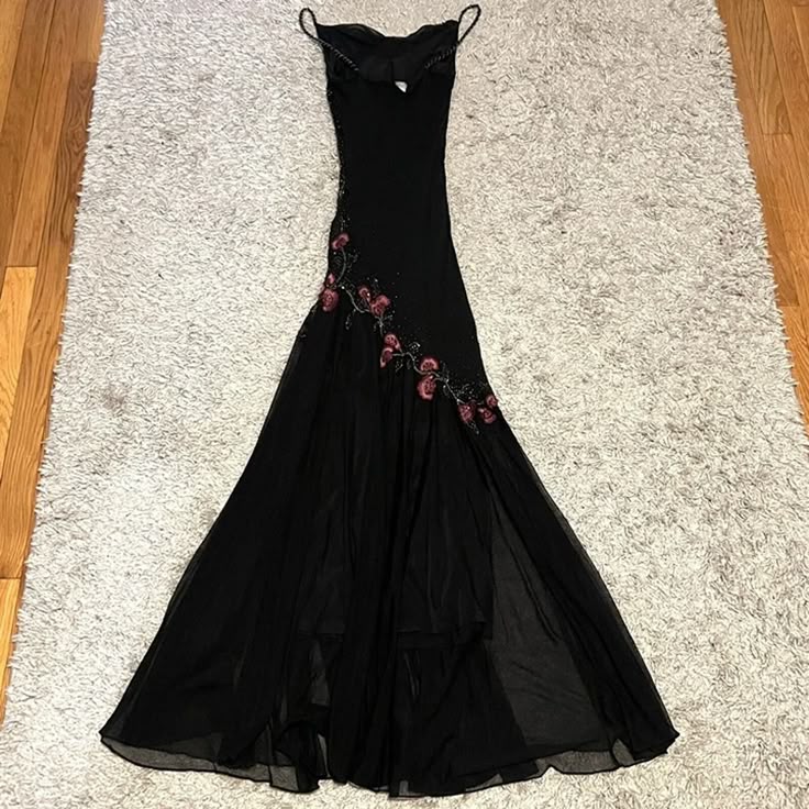 Charming A Line Spaghetti Straps Black Tulle Applique Long Prom Dress,Evening Dress GG1965