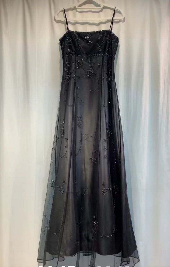 Chic A Line Spaghetti Straps Black Tulle Beaded Long Prom Dress,Evening Dress GG1966