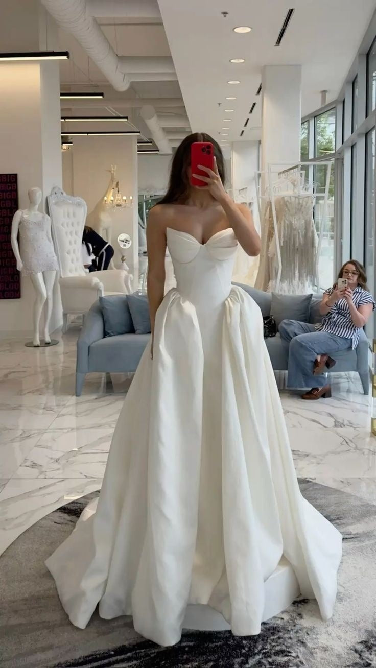 Beautiful A Line Sweetheart White Satin Long Prom Dress,Wedding Dress,Evening Dress GG1978